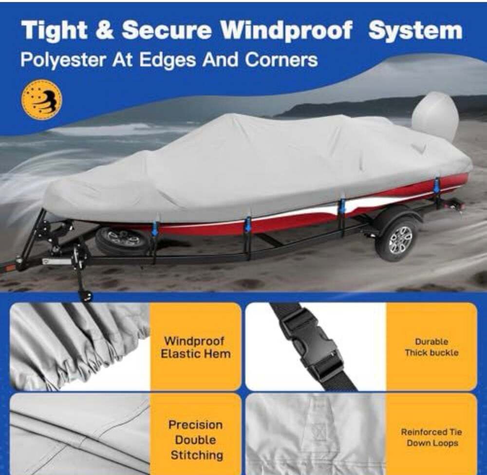 YimSting Marine Grade Waterproof Trailerable Boat Cover with Motor Cover